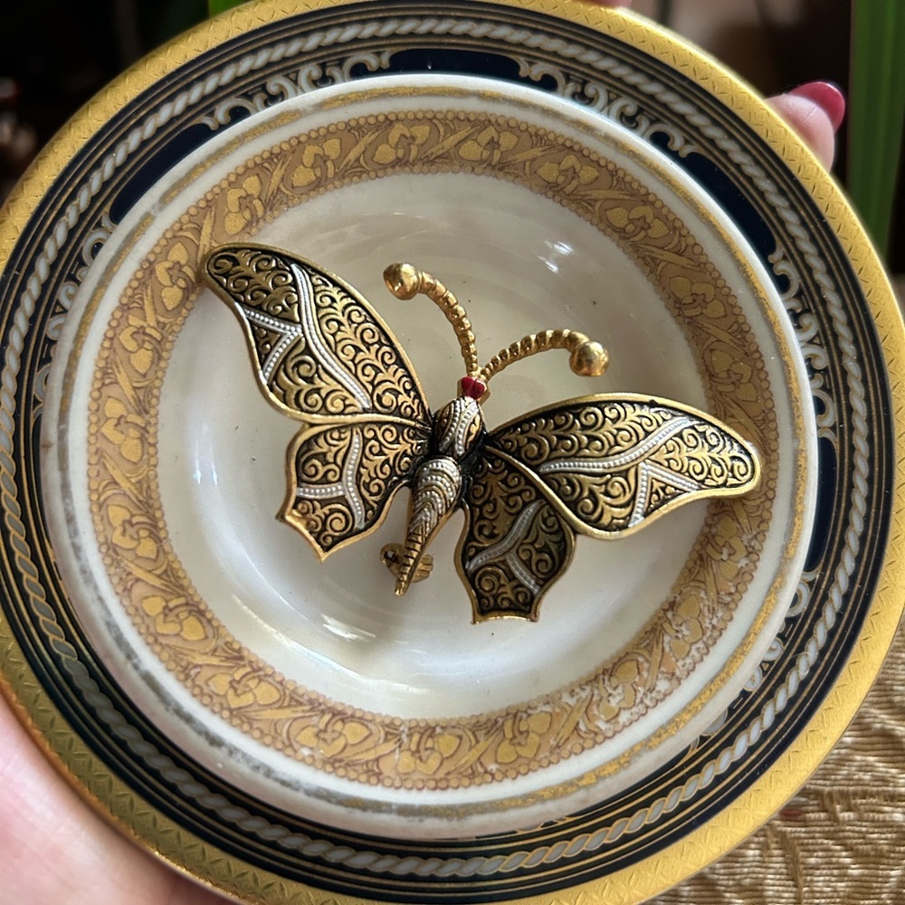 Vintage Damascene Butterfly Pin Brooch